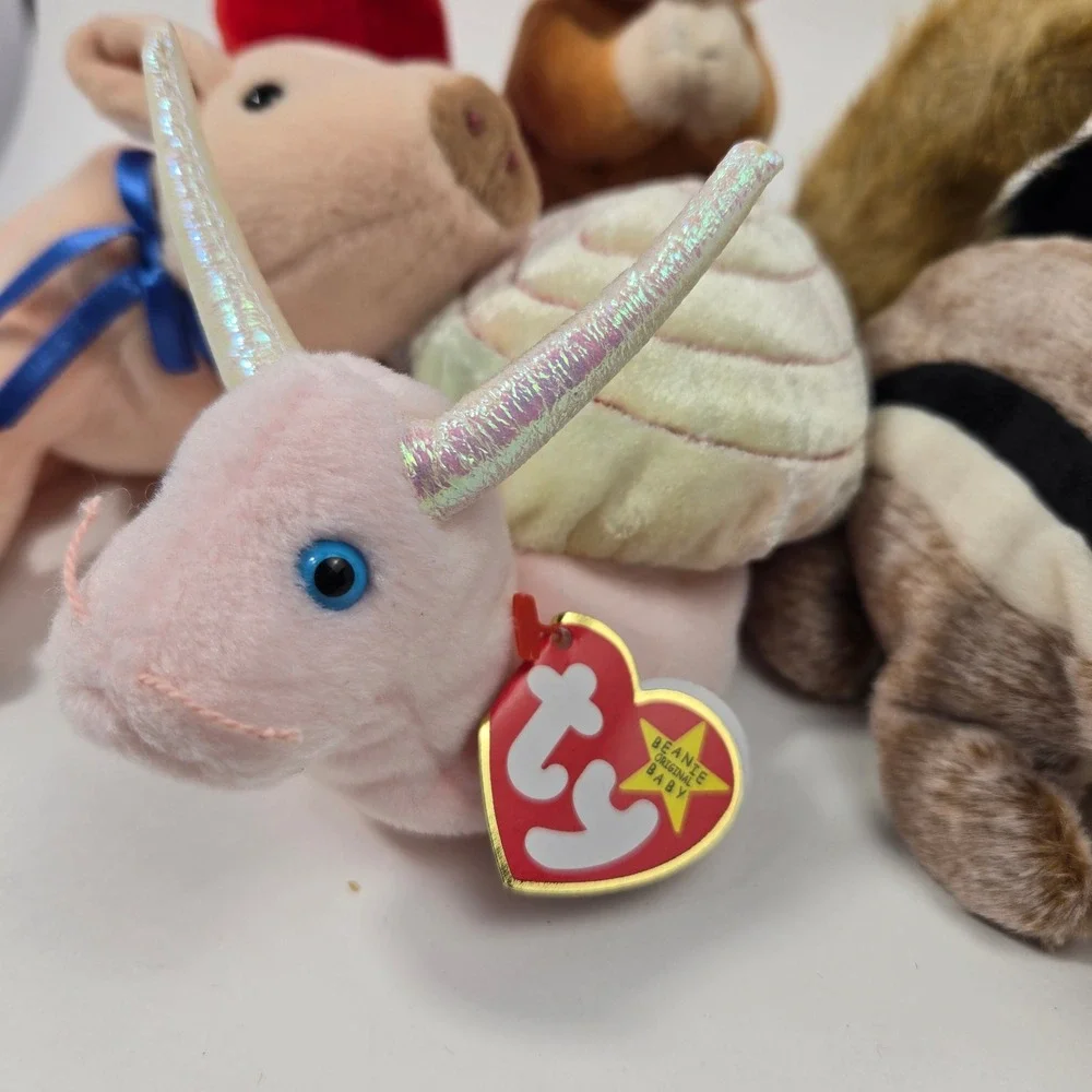 Ty Beanie Babies Lot Swirly Snail Stretch Ostrich Nuts Squirrel Mac Monkey Hope